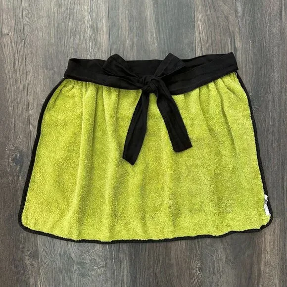 Vintage 60s Reworked Butterfly Towel Apron Waist Tie Kitchen Cooking Lime Green - Picture 3 of 5